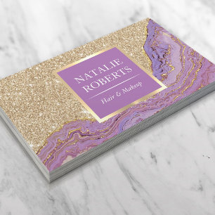 Hair Stylist Makeup Artist Trendy Gold & Purple Business Card