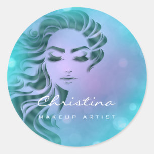 Hair Stylist Makeup Artist Water Eyelash Violet Classic Round Sticker