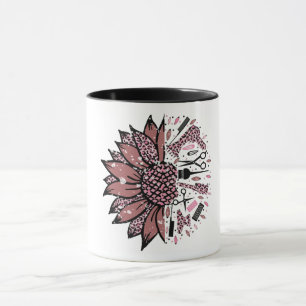 Hair Stylist Mauve and Pink Leopard Sunflower Tool Mug