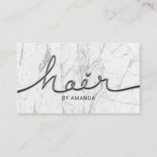 Hair Stylist Metal Script White Marble Hair Salon Business Card
