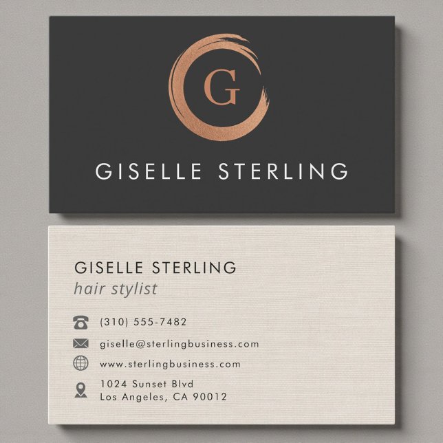 Hair Stylist Metallic Minimalist Rose Gold Business Card (Creator Uploaded)