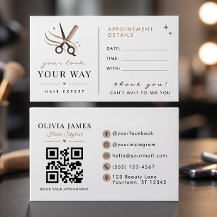 Hair Stylist Minimal White Scissors Editable Appointment Card