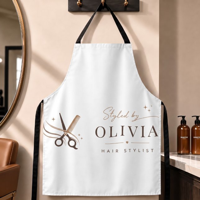 Hair Stylist Minimal White Scissors Editable Apron (Hair Stylist Minimal White Scissors Editable Apron)