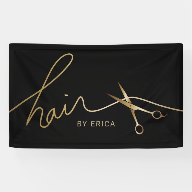 Hair Stylist Minimalist Black & Gold Typography Banner (Horizontal)