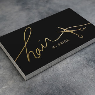 Hair Stylist Minimalist Black & Gold Typography Business Card