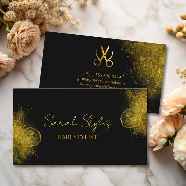 Hair Stylist Minimalist Black Gold Typography  Business Card (Creator Uploaded)