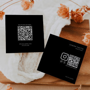 Hair Stylist Minimalist Black Grey QR Code Square Business Card