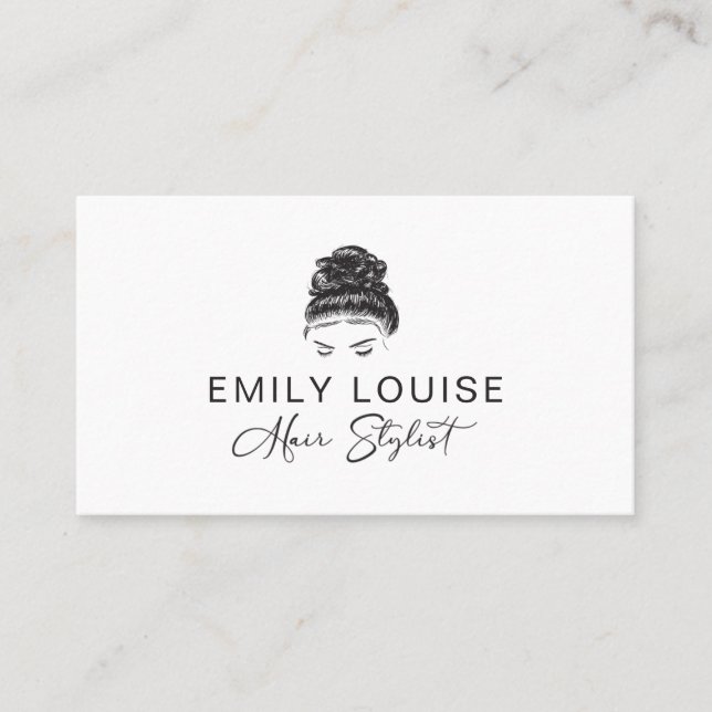 Hair Stylist Minimalist Black White Business Card (Front)