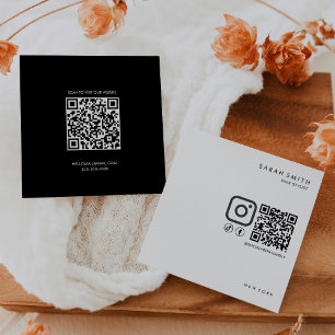 Hair Stylist Minimalist Black White QR Code  Square Business Card