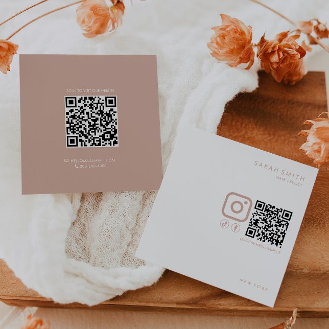 Hair Stylist Minimalist Blush White QR Code  Square Business Card (Creator Uploaded)