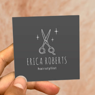 Hair Stylist Minimalist Scissor Beauty Salon Dark Square Business Card