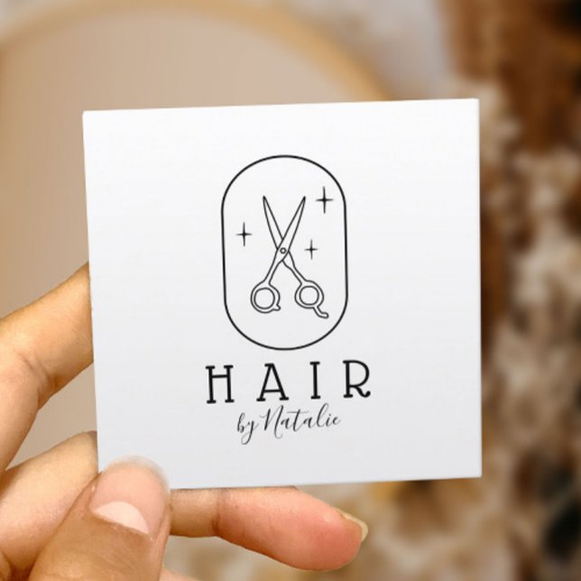 Hair Stylist Minimalist Scissor Logo Beauty Salon Square Business Card (Creator Uploaded)