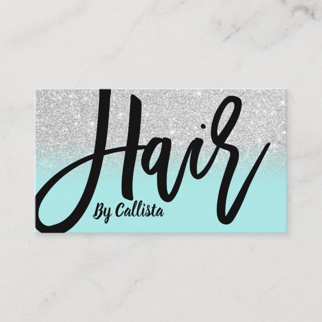 Hair Stylist Mint Silver Glitter Typography Business Card (Front)