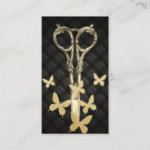 Hair Stylist Moden Gold Scissor & Butterflies  Business Card
