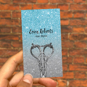 Hair Stylist Modern Aqua Teal & Silver Glitter Business Card