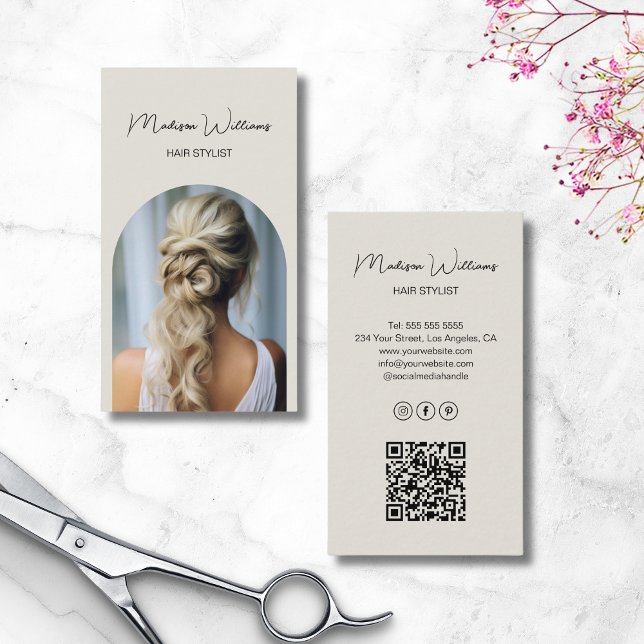 Hair Stylist Modern Arch Photo Neutral Business Card (Hair Stylist Modern Arch Photo Neutral Business Card)