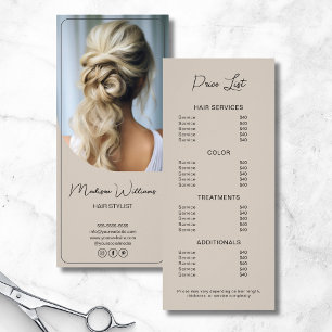 Hair Stylist Modern Beige Price List Rack Card