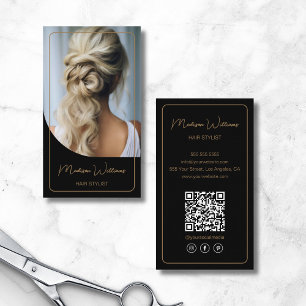 Hair Stylist Modern Black and Gold Business Card