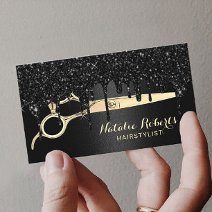 Hair Stylist Modern Black & Gold Beauty Salon Business Card