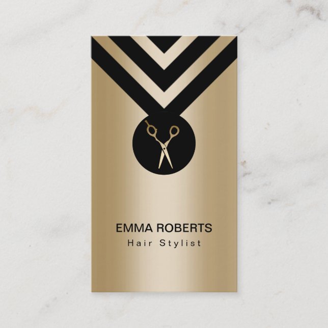 Hair Stylist Modern Black & Gold Business Card (Front)