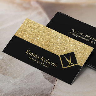 Hair Stylist Modern Black & Gold Glitter Salon Business Card