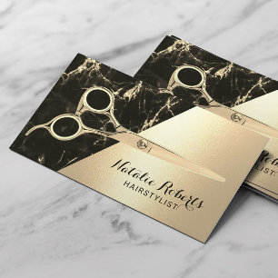Hair Stylist Modern Black Gold Marble Beauty Salon Business Card