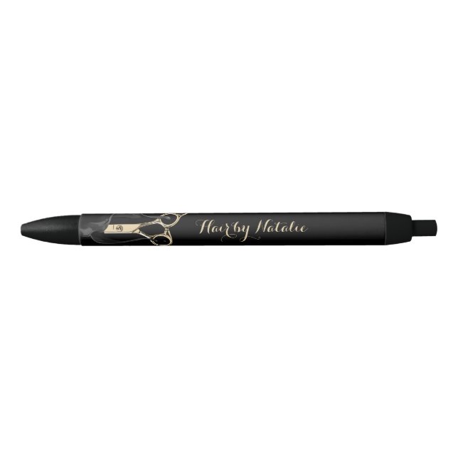 Hair Stylist Modern Black & Gold Scissor Salon Black Ink Pen (Front)