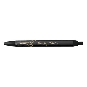 Hair Stylist Modern Black & Gold Scissor Salon Ink Pen