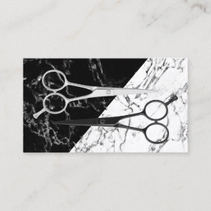 Hair Stylist Modern Black & White Scissor Marble Business Card