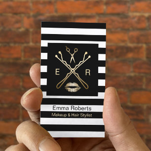 Hair Stylist Modern Black & White Stripes Salon Business Card