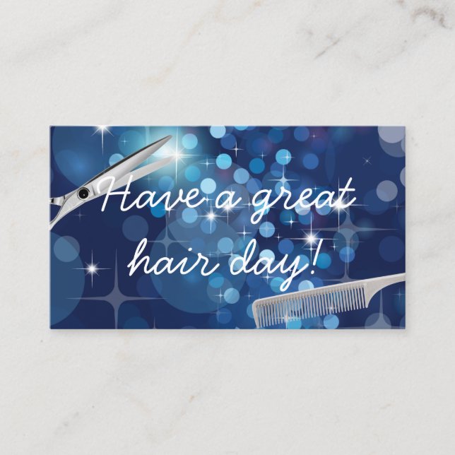 Hair Stylist Modern Blue Background Salon Business Card (Front)