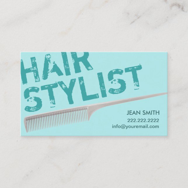 Hair Stylist Modern Bold Typography Turquoise Business Card (Front)