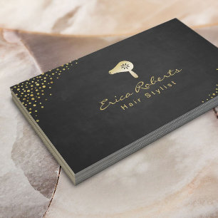 Hair Stylist Modern Confetti Dots Gold Blow Dryer Business Card