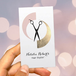 Hair Stylist Modern Gold Blush Pink Scissor Salon Business Card