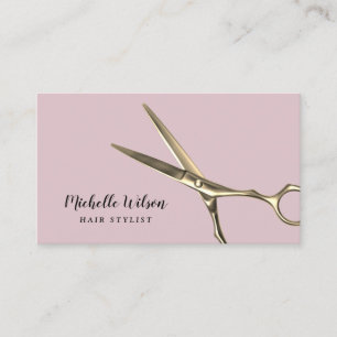 Hair Stylist Modern Gold Scissor Blush Pink Salon Business Card