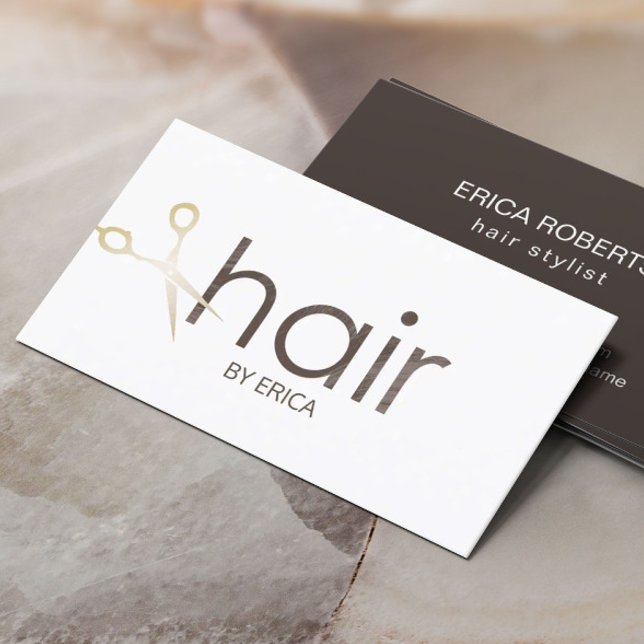 Hair Stylist Modern Gold Scissor Hair Salon Business Card (Creator Uploaded)