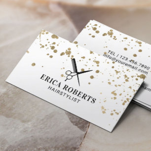 Hair Stylist Modern Gold Splatters Hairdresser Business Card