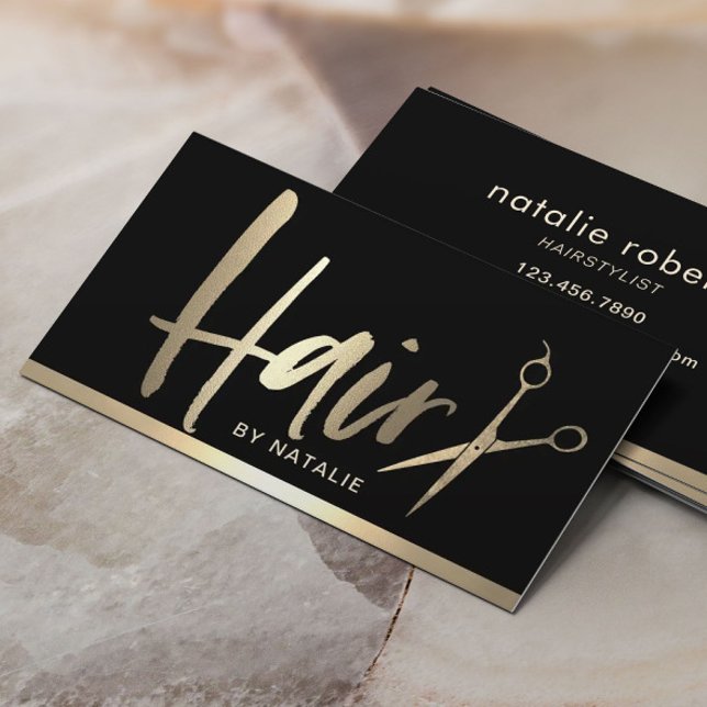 Hair Stylist Modern Gold Typography Beauty Salon Business Card (Creator Uploaded)