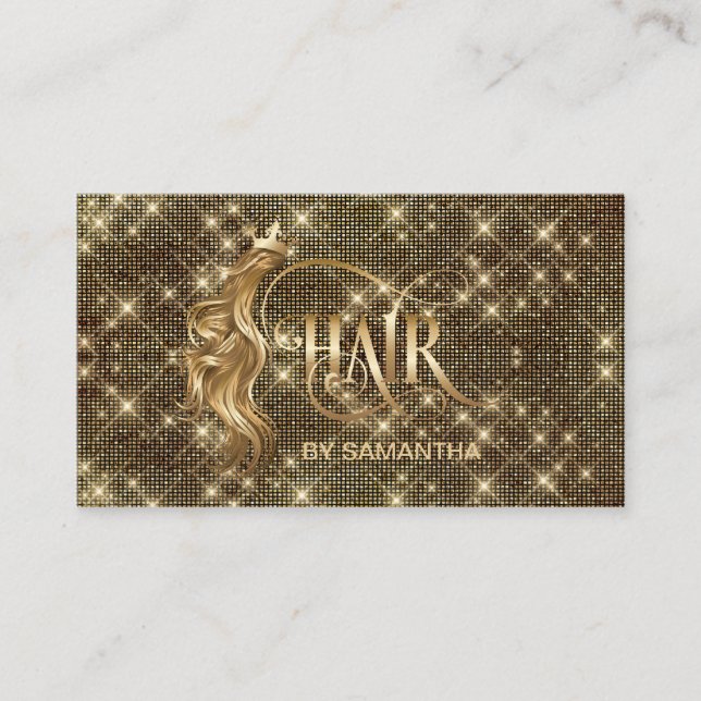 Hair stylist modern gold typography hair extension business card (Front)
