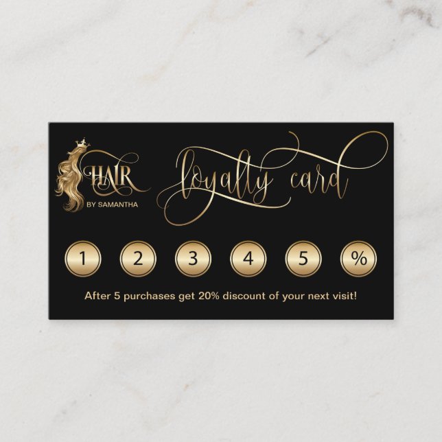 Hair stylist modern gold typography hair extension business card (Front)
