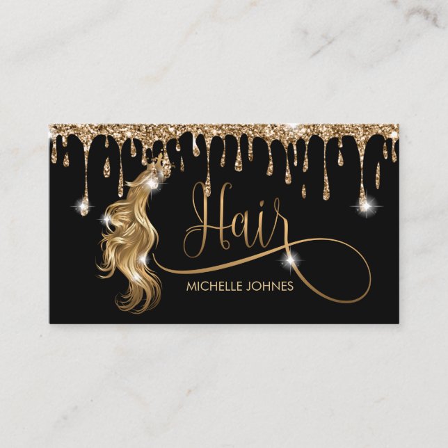 Hair stylist modern gold typography hair extension business card (Front)