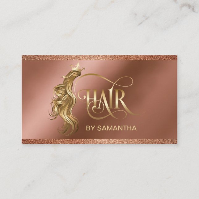 Hair stylist modern gold typography hair extension business card (Front)