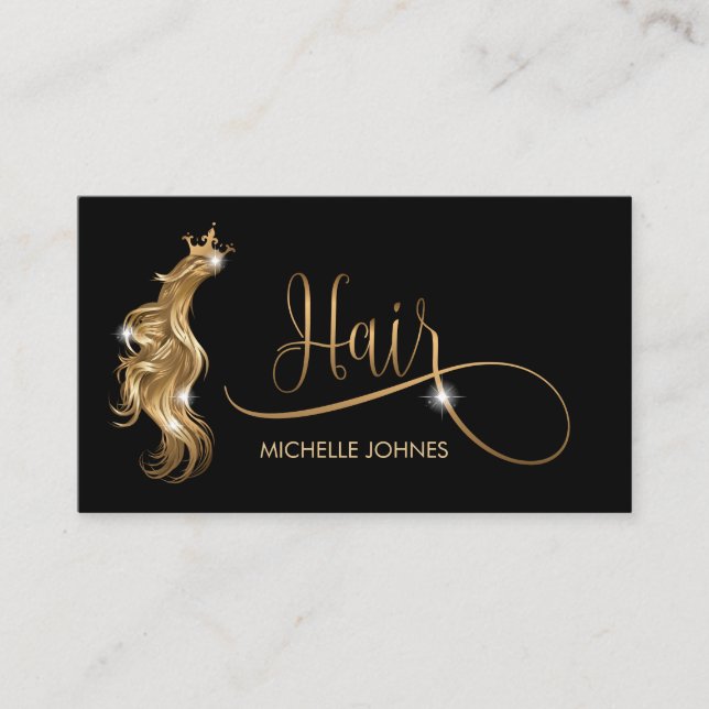Hair stylist modern gold typography hair extension business card (Front)
