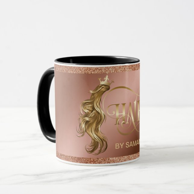Hair stylist modern gold typography hair extension mug (Front Left)