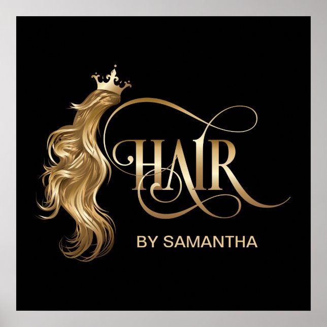 Hair stylist modern gold typography hair extension poster (Front)