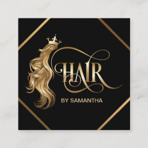 Hair stylist modern gold typography hair extension square business card