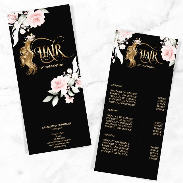 Hair stylist modern gold typography price list rack card (Creator Uploaded)
