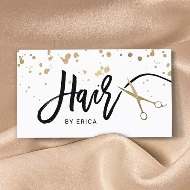 Hair Stylist Modern Gold Typography & Scissor Business Card (Creator Uploaded)