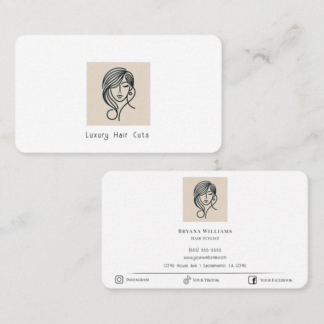 Hair Stylist Modern Minimal Beige White Minimalist Business Card (Front/Back)