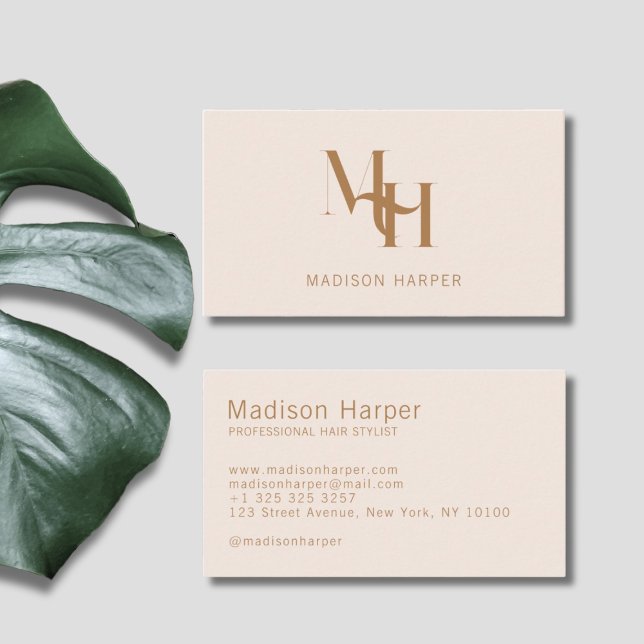 Hair stylist modern monogram initials pink business card (Creator Uploaded)